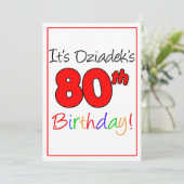 Dziade's 80ste mijlpaal verjaardagsfeest kaart (Staand voorkant)