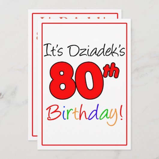 Dziade's 80ste mijlpaal verjaardagsfeest kaart (Voorkant / Achterkant)