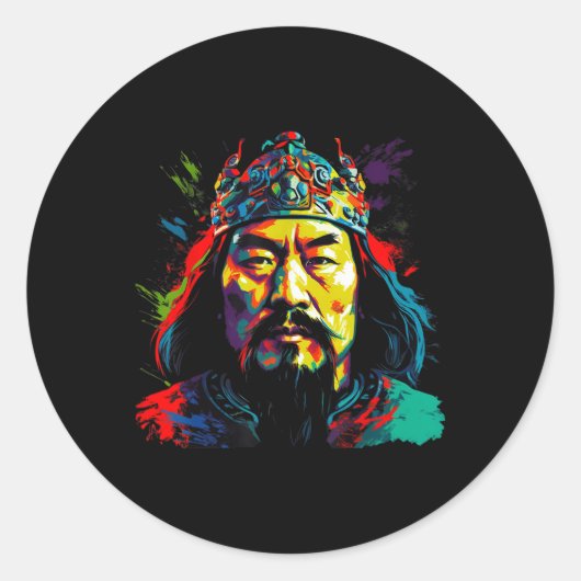 Dzjengis Khan Oorlogsveroveraar Ronde Sticker (Voorkant)