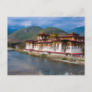Dzong Gebouw Aan Rivier Briefkaart