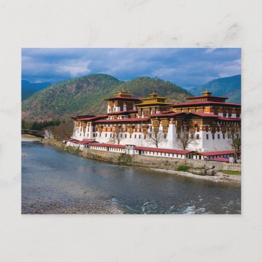 Dzong Gebouw Aan Rivier Briefkaart (Voorkant)