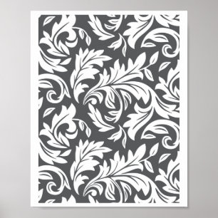 E0001 Donkergrijs - Retro Bloemmotief Grafisch  Poster
