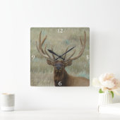 E10 Bull Elk in Velvet Head Shot Vierkante Klok (Huis)