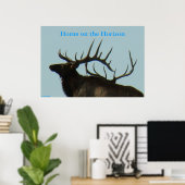 E11 Silhouet van een stierelandschaps hert kopscho Poster (Thuiskantoor)
