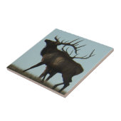 E14 Bull Elk Silhouette Horns op de Horizon Tegeltje (Zijkant)