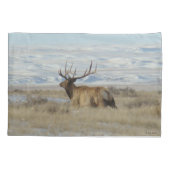 E22 Bull Elk en Besneeuwde Heuvels Kussensloop (Achterkant)