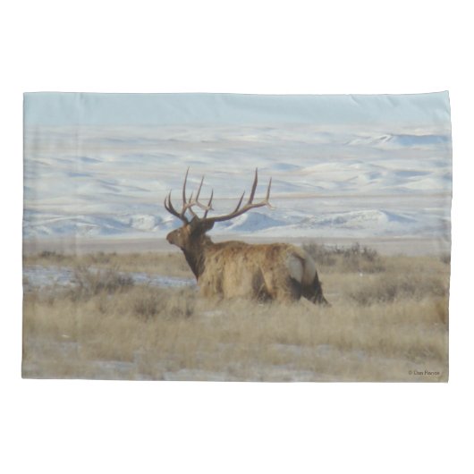 E22 Bull Elk en Snowy Hills Kussensloop (Achterkant)