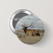 E22 Bull Elk en Snowy Hills Ronde Button 5,7 Cm (Voorkant /achterkant)