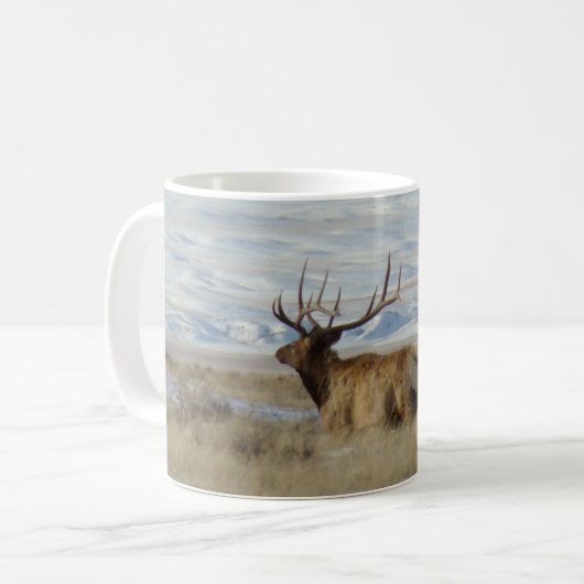 E22 Bull Elk Snowy Hills Koffiemok (Voorkant links)
