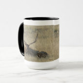 E25 Bull Elk Liggend in het Gras Mok (Voorkant links)