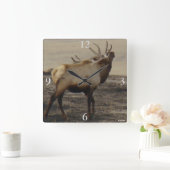 E39 Bull Elk Bugling Vierkante Klok (Huis)