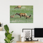 E3 Koe-eland en kalveren Poster (Thuiskantoor)