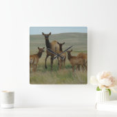 E44 Kow Elk en Calves Vierkante Klok (Huis)