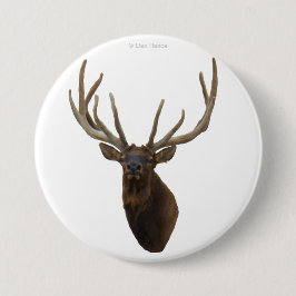 E48 Kop van Bull Elk in Fluwelen Gewei Ronde Button 7,6 Cm