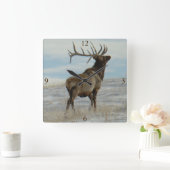 E58 Bull Elk Lucky 13 Bull Vierkante Klok (Huis)