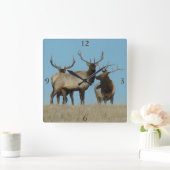 E60 Bull Elk Sky Lined Vierkante Klok (Huis)