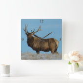 E62 Bull Elk Sky Lined Vierkante Klok (Huis)