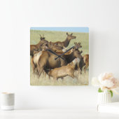 E7 Koe en Calf Elk voer Vierkante Klok (Huis)