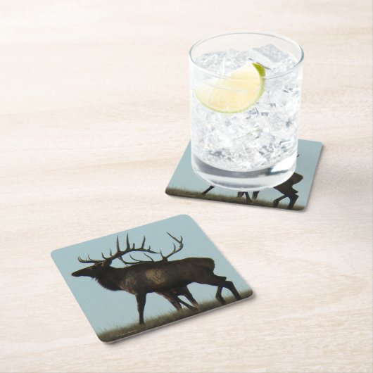 E 14 Big Bull Elk Silhouette Kartonnen Onderzetters (Insitu)