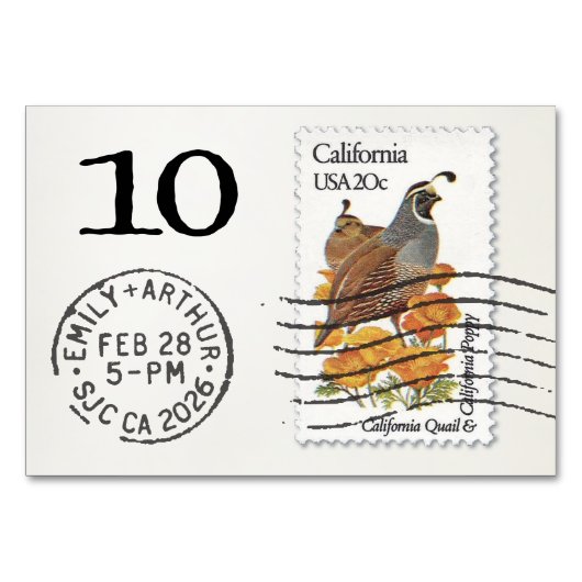 E&A Wedding Reception Table Card 10 CA Quail Kaart (Achterkant)