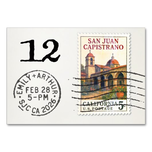 E&A Wedding Reception Table Card 12 SJ Capistrano Kaart (Achterkant)