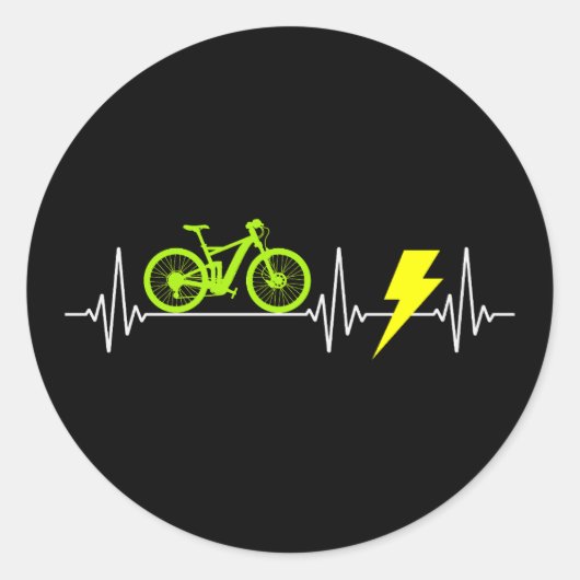 E-Bike Electric-Bike E-Cyclist Bicycling Heartbeat Ronde Sticker (Voorkant)