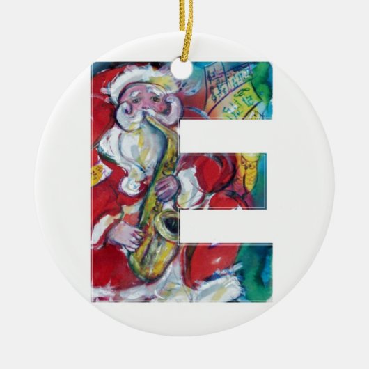 E BRIEF/SANTA EN SAX, CHRISTMAS PARTY MONOGRAM KERAMISCH ORNAMENT (Voorkant)