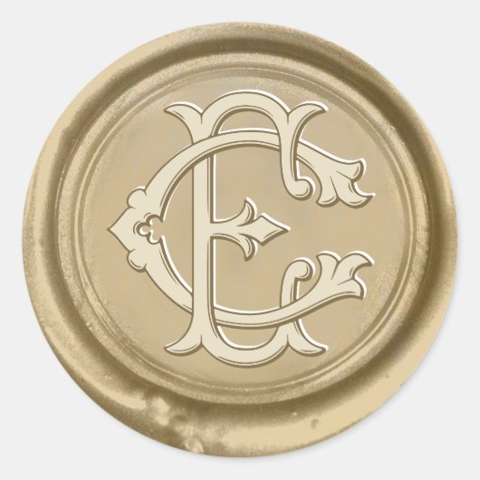 E & C Initiaal Faux Gold Wax Envelop Seal Bruiloft Ronde Sticker (Voorkant)