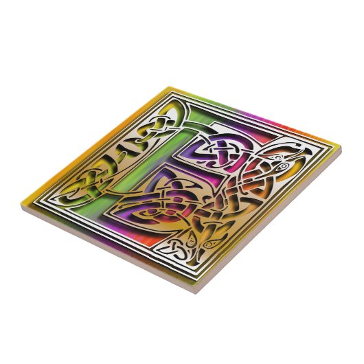 E Celtic Rainbow Aangepaste monogram tegel Tegeltje (Zijkant)