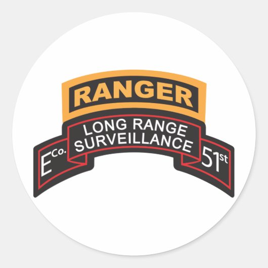 E Co 51st Infanterie LRS scrol, Ranger Tab Ronde Sticker (Voorkant)