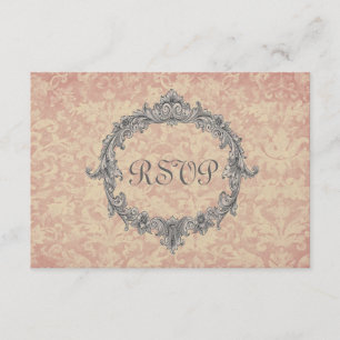 E-cru en Peach Damask RSVP Wedding Response Card