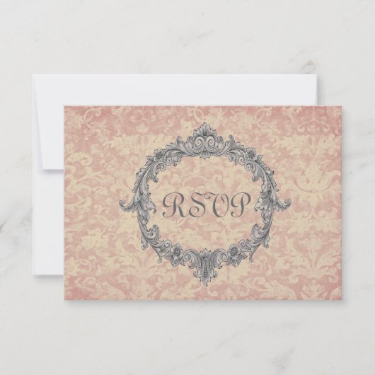E-cru en Peach Damask RSVP Wedding Response Card Kaartje (Voorkant)
