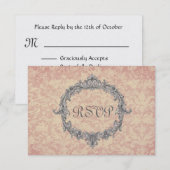 E-cru en Peach Damask RSVP Wedding Response Card Kaartje (Voorkant / Achterkant)