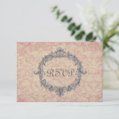 E-cru en Peach Damask RSVP Wedding Response Card Kaartje (Staand voorkant)