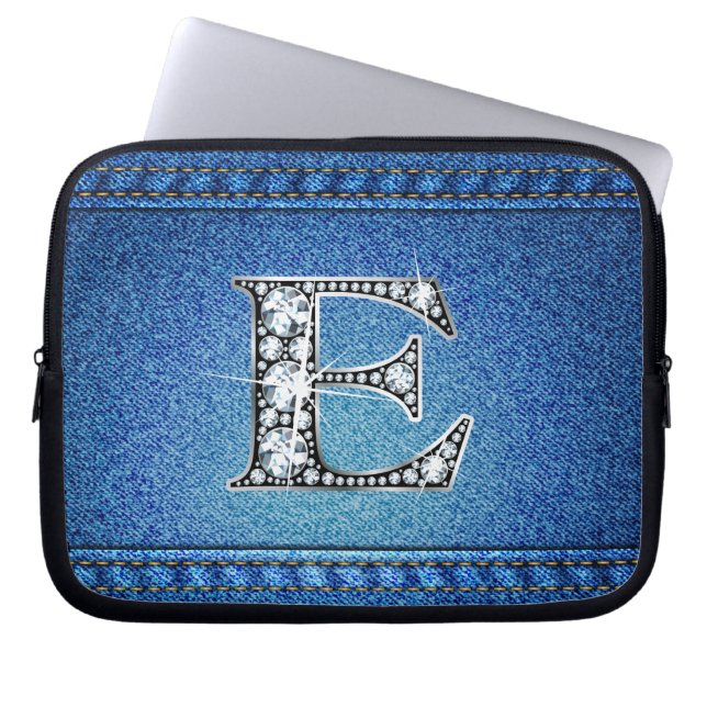 E "Diamond" Denim Stitching Electronics Bag Laptop Sleeve (Voorkant)