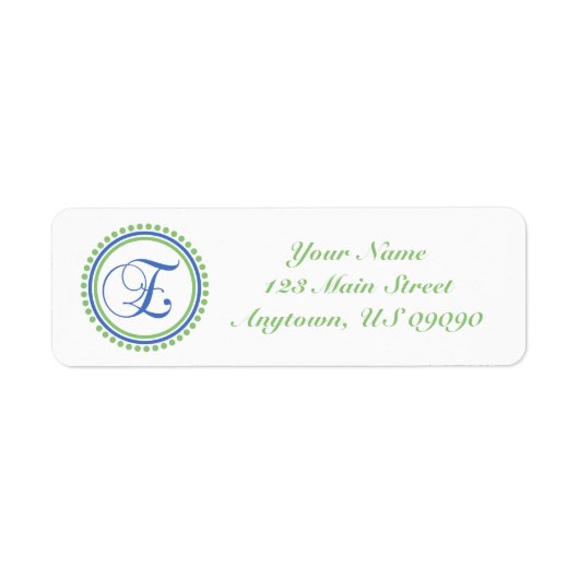 E Dot Cirkel Mongram Adreslabel (Mint / Blauw) Etiket (Voorkant)
