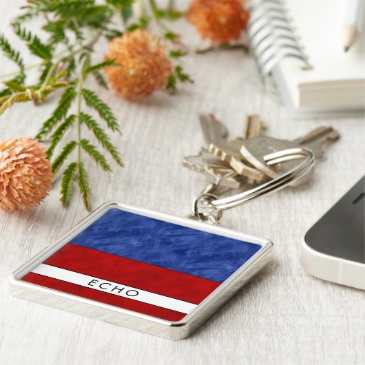 E Echo Nautical Signal Flag + Jouw naam Sleutelhanger (Zijkant)