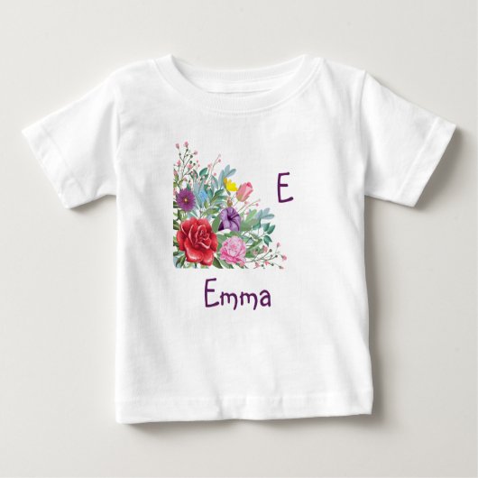 E Emma personalize Letter Name, Roos Flowers (Voorkant)
