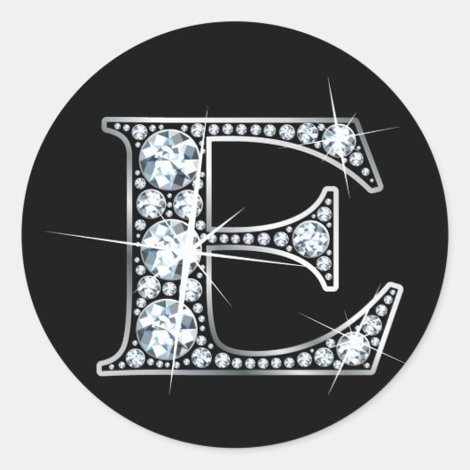 "E" Faux-"Diamond Bling" ticker Ronde Sticker (Voorkant)