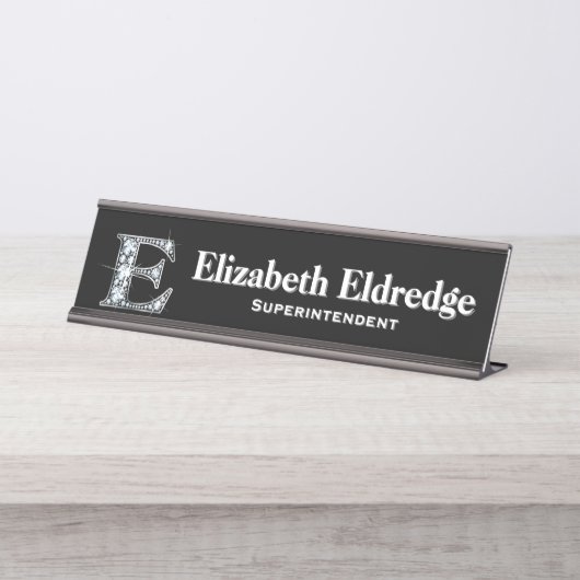 E Faux Diamond Desk Bureau Naambordje (Voorkant)