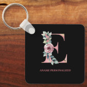 E Floral Monogram Name Letters Roze Agate Sleutelh Sleutelhanger (Voorkant)