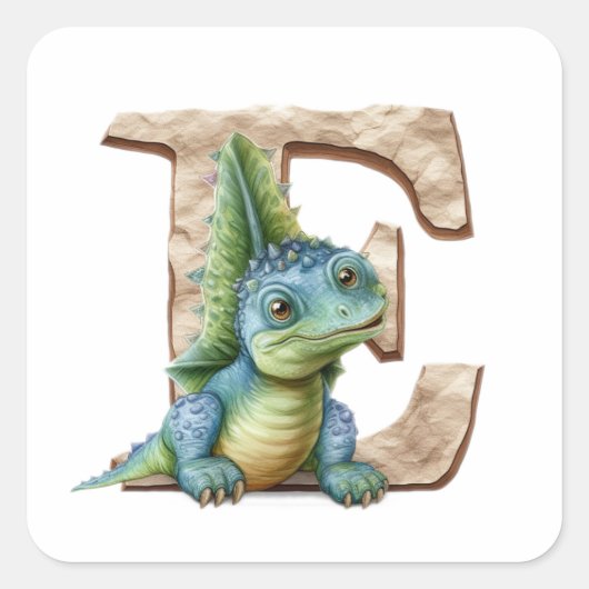 E for Exploration: Dino’s Alphabet Journey Vierkante Sticker (Voorkant)