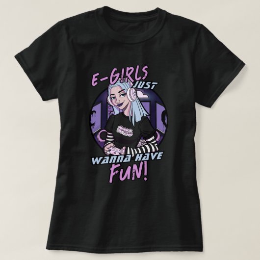 E-Girls Cool Puple Cartoon Gamer Meisje T-shirt (Design voorkant)