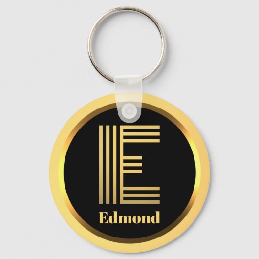 E Gold Monogrammed Letter persoonlijk Sleutelhanger (Voorkant)