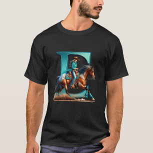 E Initiaal Cowgirl Paard Monogram Meisjes Alfabet T-shirt