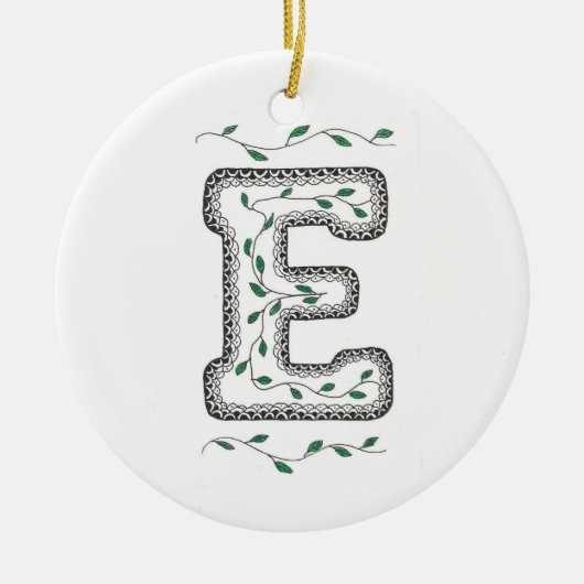 E Initiaal kerstboomversiering Keramisch Ornament (Voorkant)