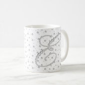 E Initiaal Monogram Witte Diamanten Print Koffiemok (Voorkant rechts)