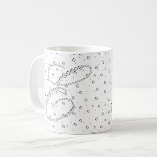 E Initiaal Monogram Witte Diamanten Print Koffiemok (Voorkant links)