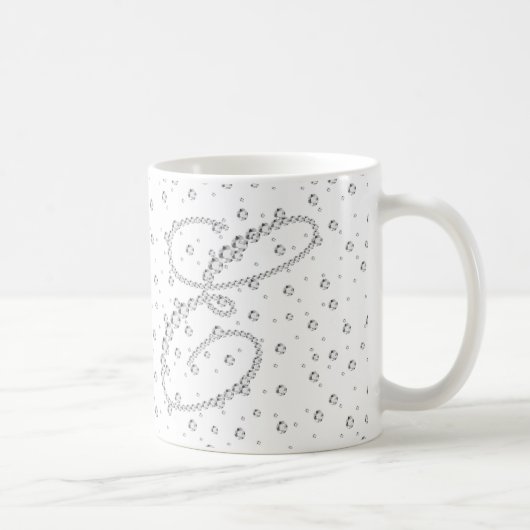 E Initiaal Monogram Witte Diamanten Print Koffiemok (Rechts)