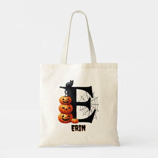 E Initiaal Trick or treat Schattige Halloween Snoe Tote Bag (Achterkant)